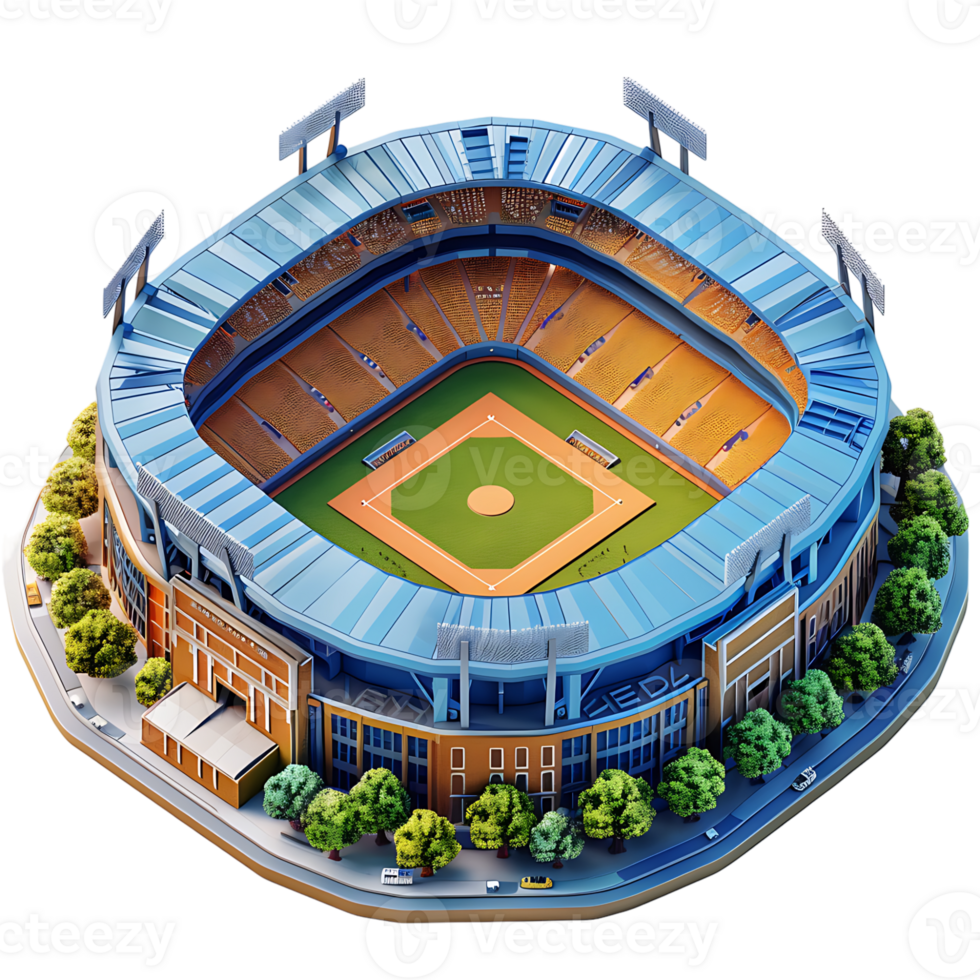 Beautiful 3d isometric stadium on isolated transparent background png