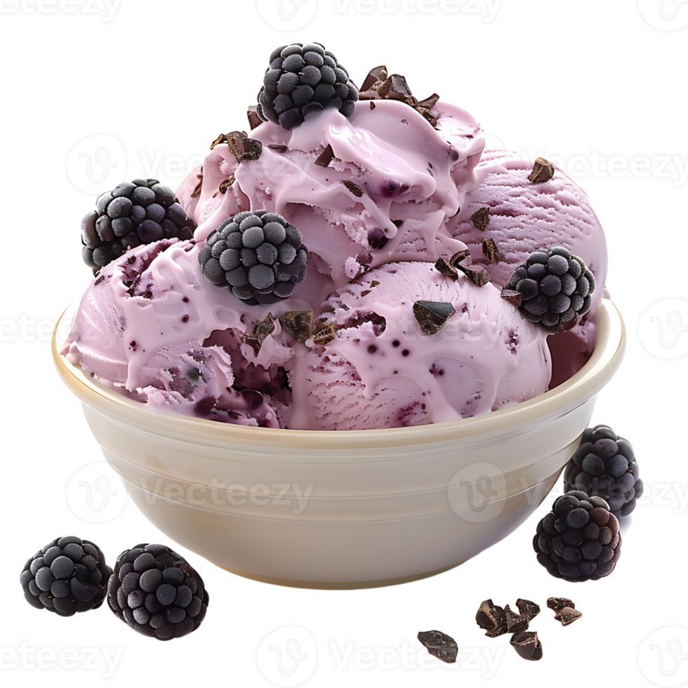 Blackberry cheesecake ice cream on isolated transparent background png