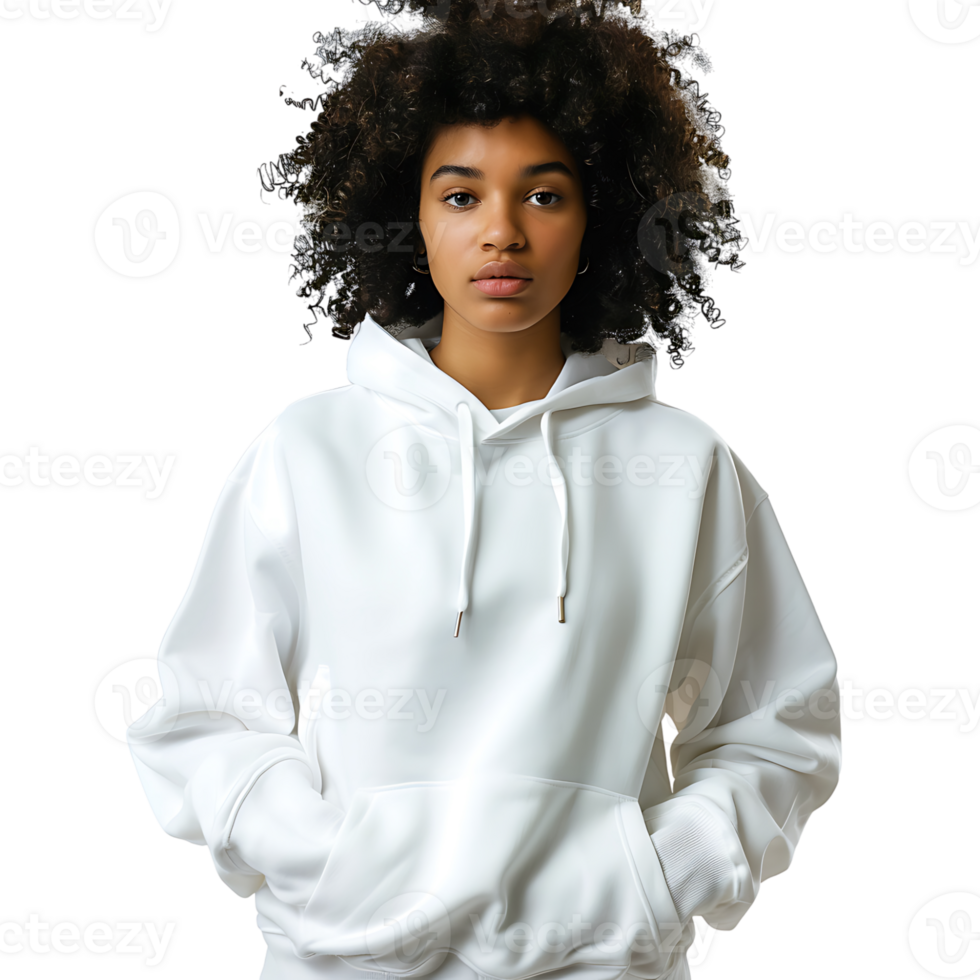 de face modèle portant blanc sweat à capuche sur isolé transparent Contexte png