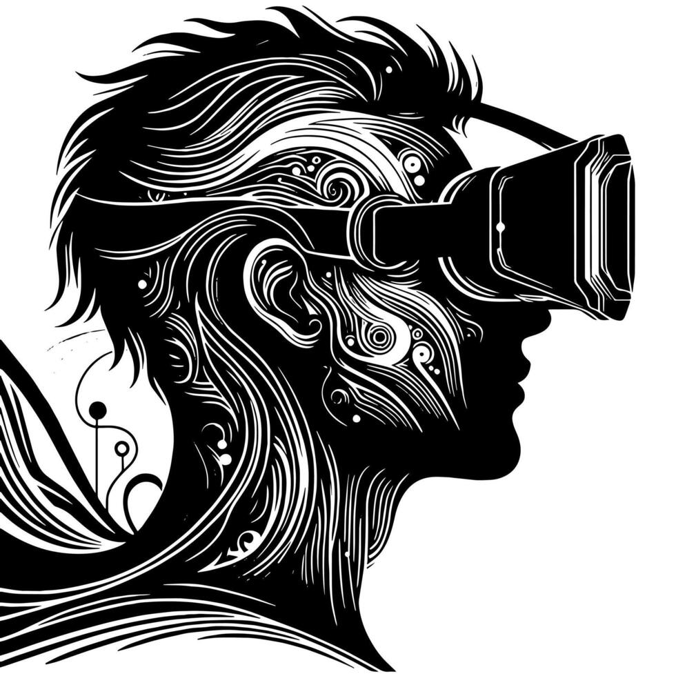 Black and White Illustration of VR Glasses Headset vector