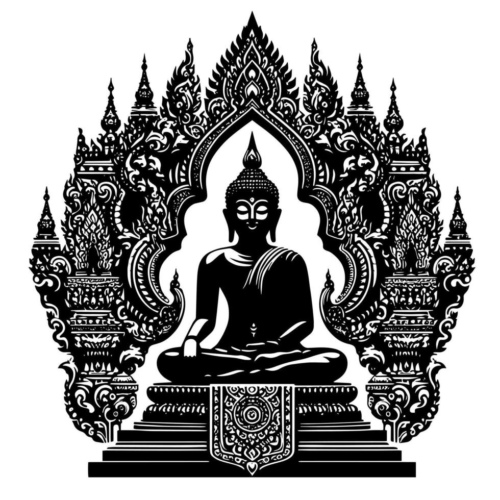 Black and White Illustration of a Buddha Statue Symbol vector