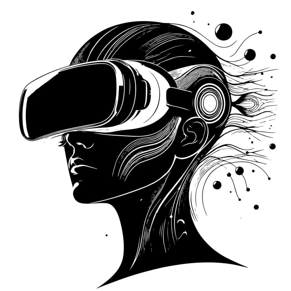 Black and White Illustration of VR Glasses Headset vector