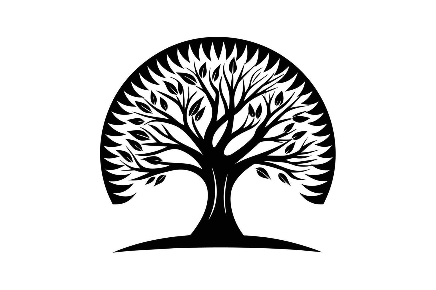 dinámica puesta de sol árbol icono minimalista ilustración silueta para logo diseño vector
