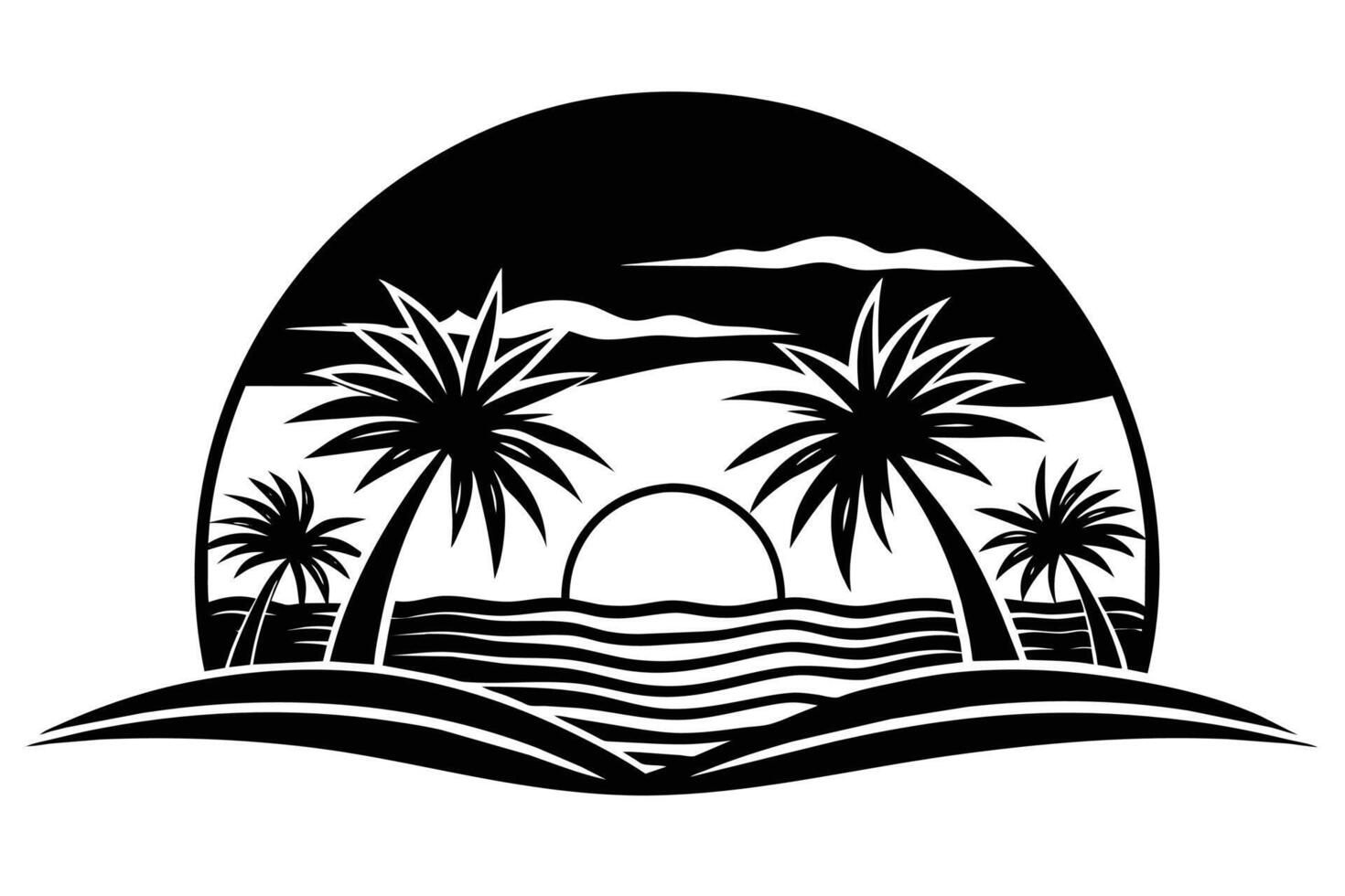 Sunset Minimalist Illustration Silhouetted on white background vector