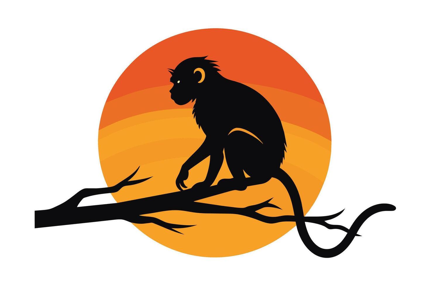 Monkey Silhouette on Sunset Branch Illustration for Wall Art Posters vector