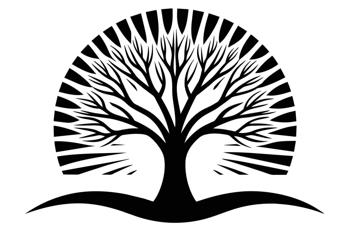 Dynamic Sunset Tree Icon Minimalist Illustration Silhouetted for Logo Design vector