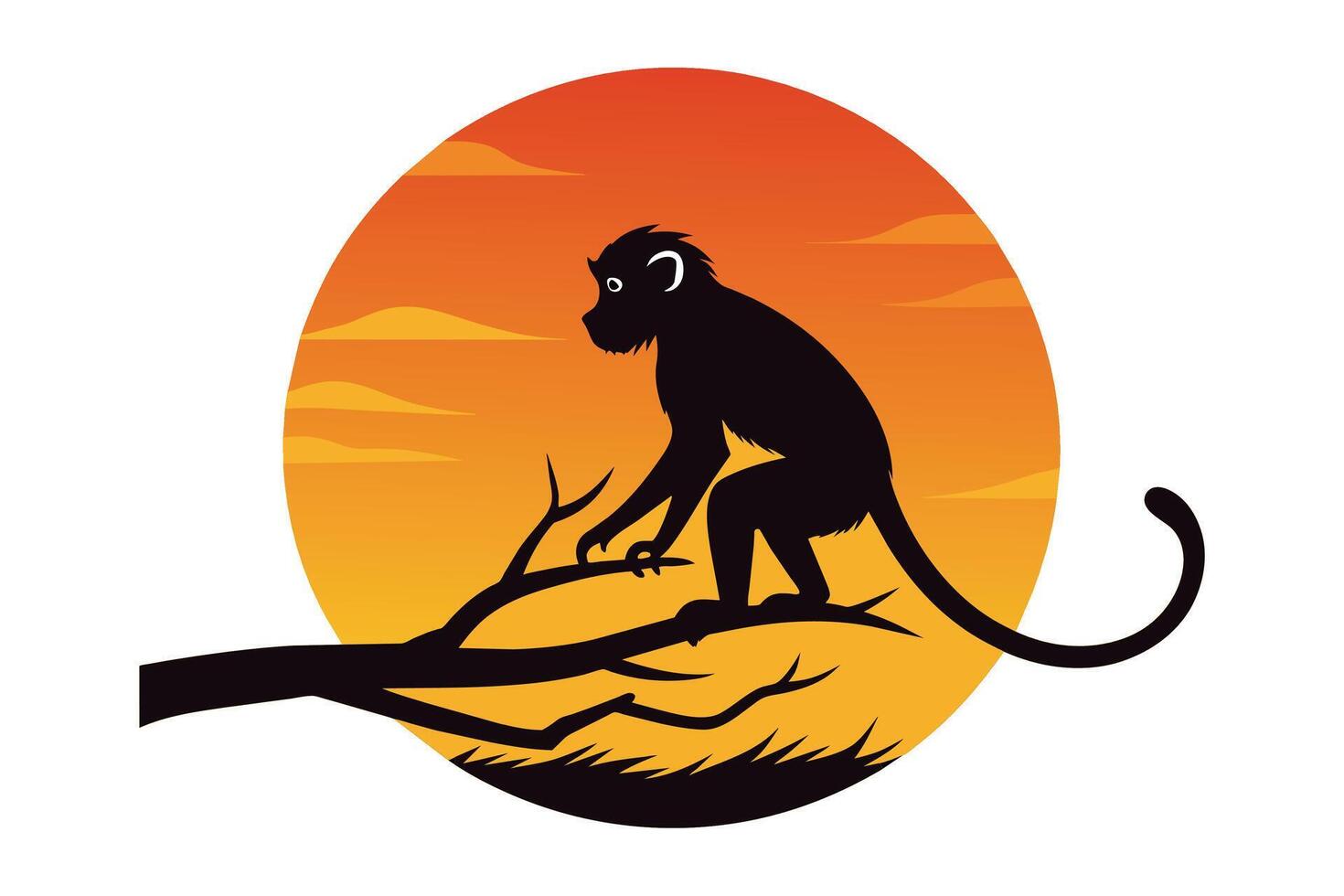 Monkey Silhouette on Sunset Branch Illustration for Wall Art Posters vector