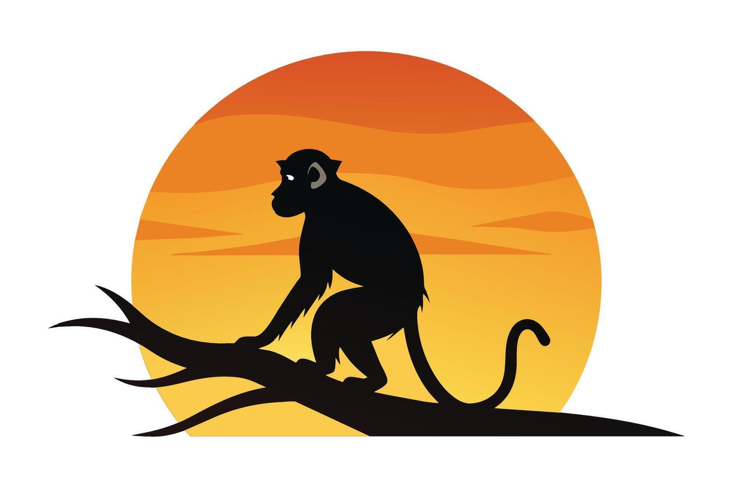 Monkey Silhouette on Sunset Branch Illustration for Wall Art Posters vector