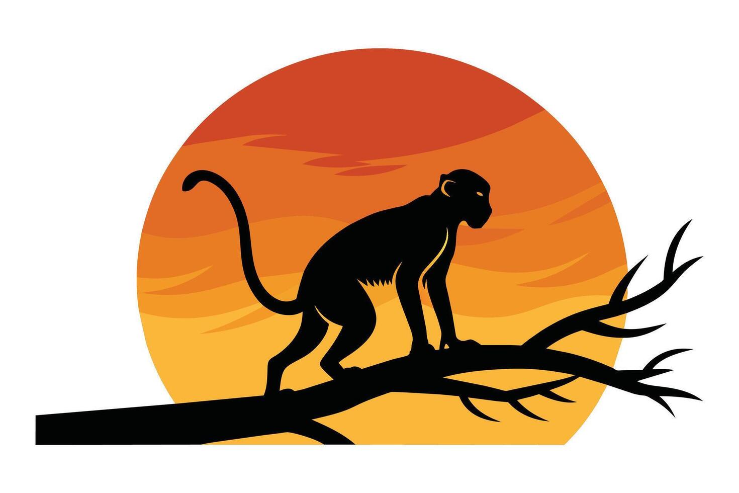 Monkey Silhouette on Sunset Branch Illustration for Wall Art Posters vector