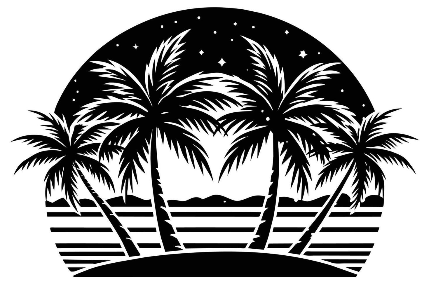 Vintage Summer Palm Beach Minimalist Illustration Silhouetted on white background vector