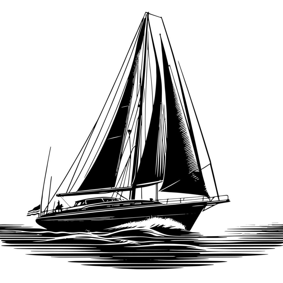 negro y blanco ilustración de un navegación barco vector