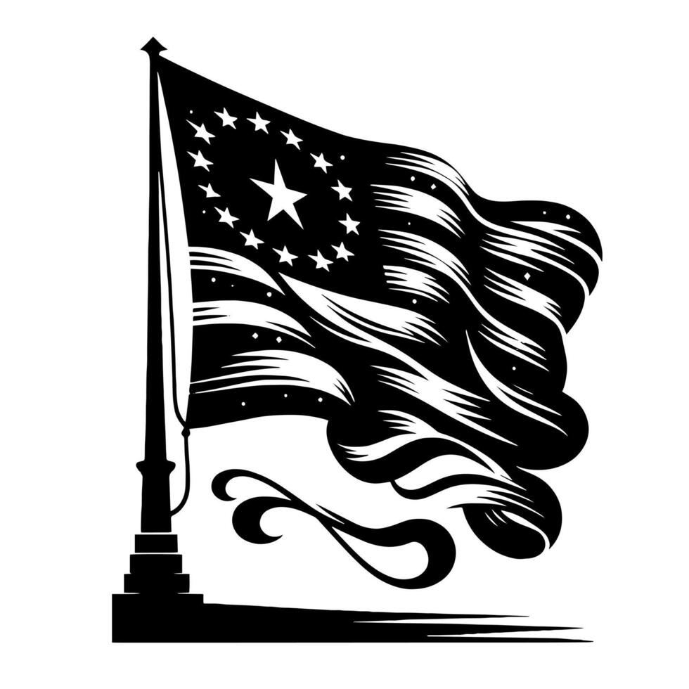 Black and White Illustration of the USA Flag vector