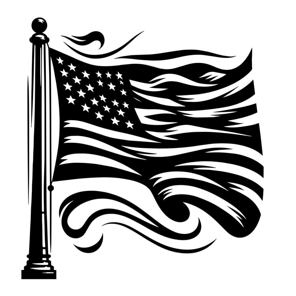 Black and White Illustration of the USA Flag vector