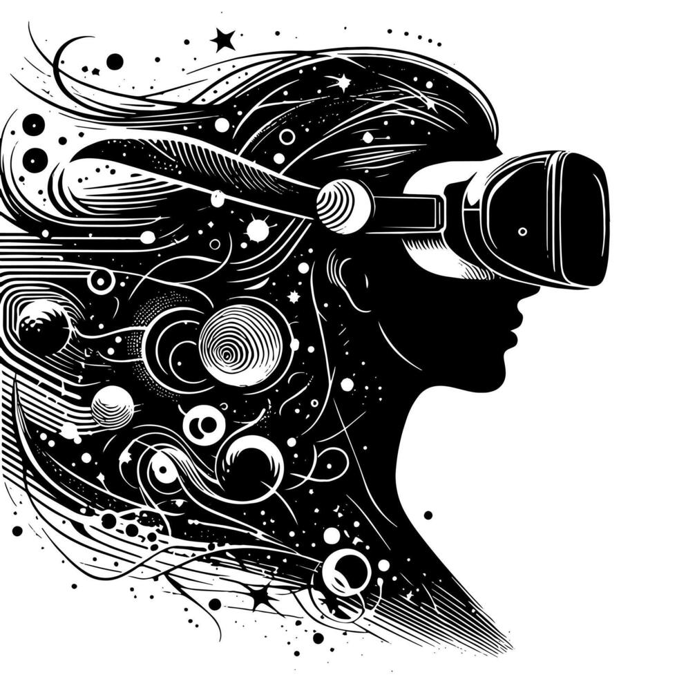 Black and White Illustration of VR Glasses Headset vector