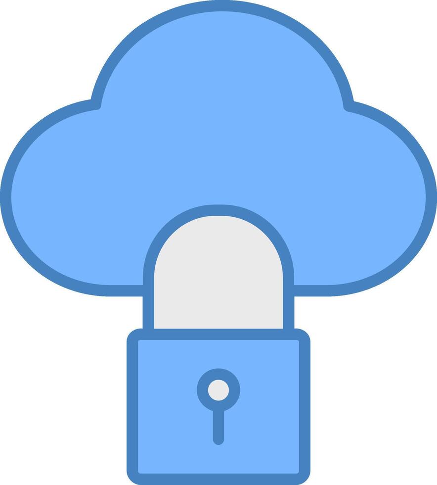 Cloud Lock Line Filled Blue Icon vector