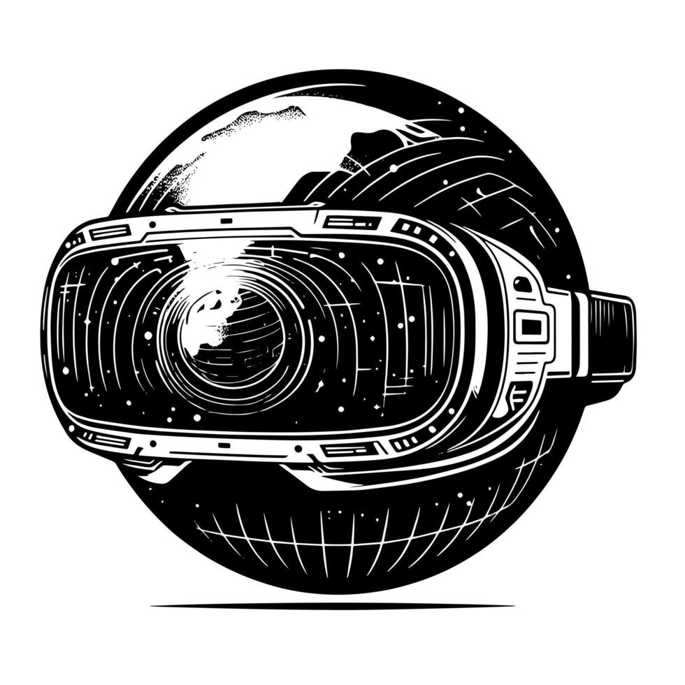 Black and White Illustration of VR Glasses Headset vector