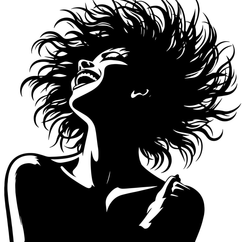 Black and White Illustration of a punk Woman is dancing and shaking in a Successful Pose vector