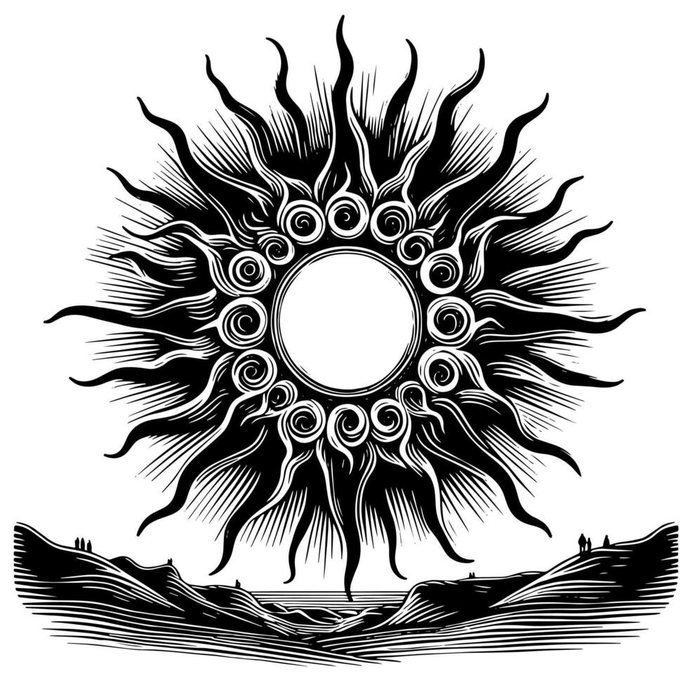 Black and White Illustration of the sun vector