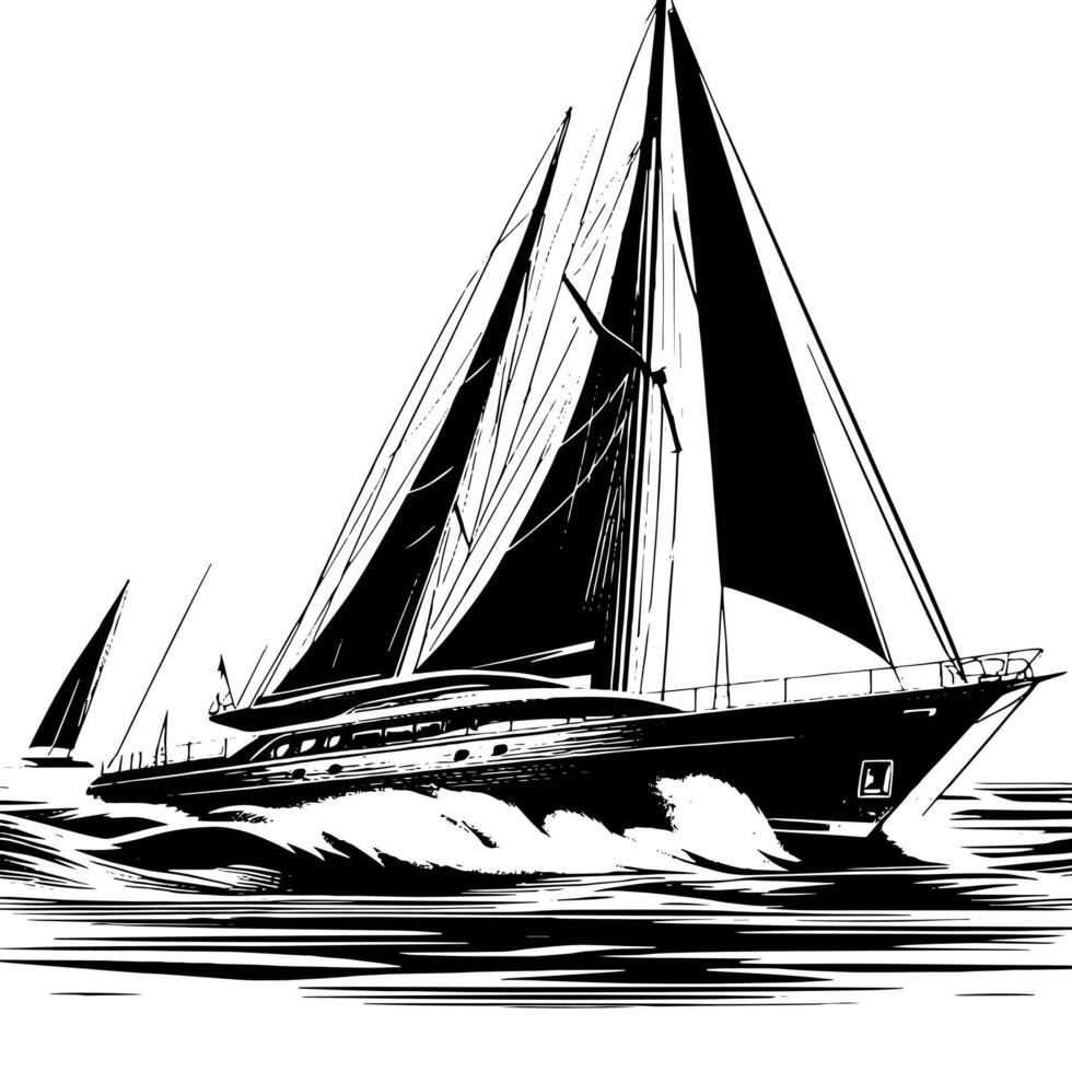 Black and White Illustration of a sailing boat vector