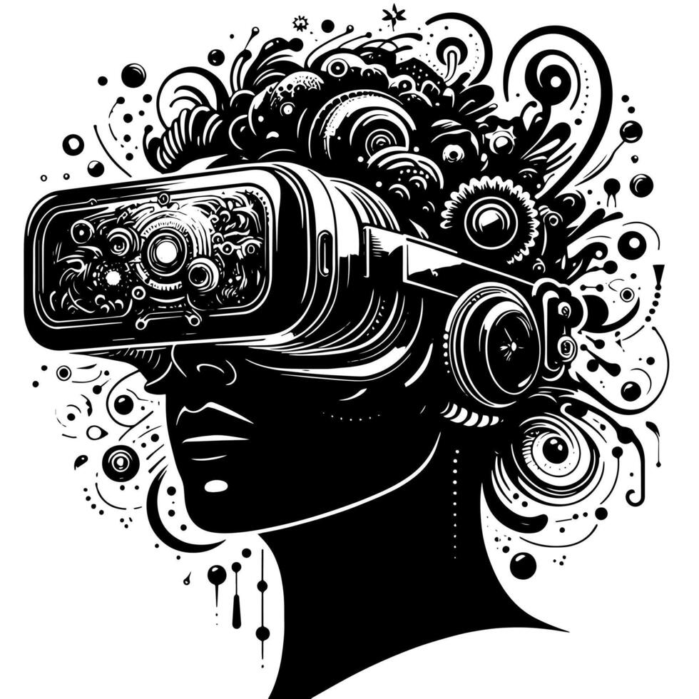 Black and White Illustration of VR Glasses Headset vector