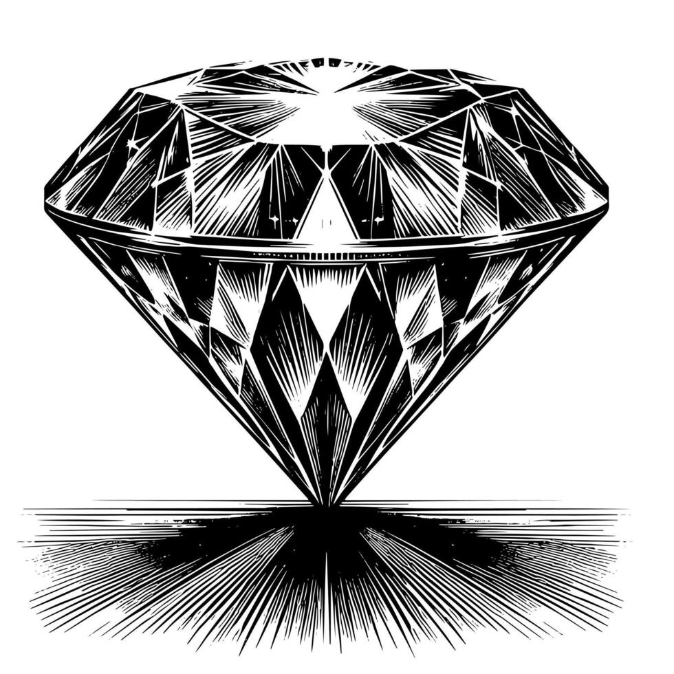 Black and white silhouette of a perfectly cut sparkling solitaire diamond gemstone vector