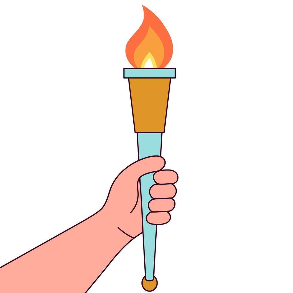 Hand holding torch with fire vector