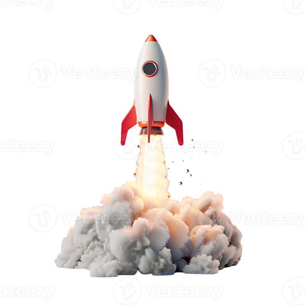 3d render rocket blasting off on isolated transparent background png
