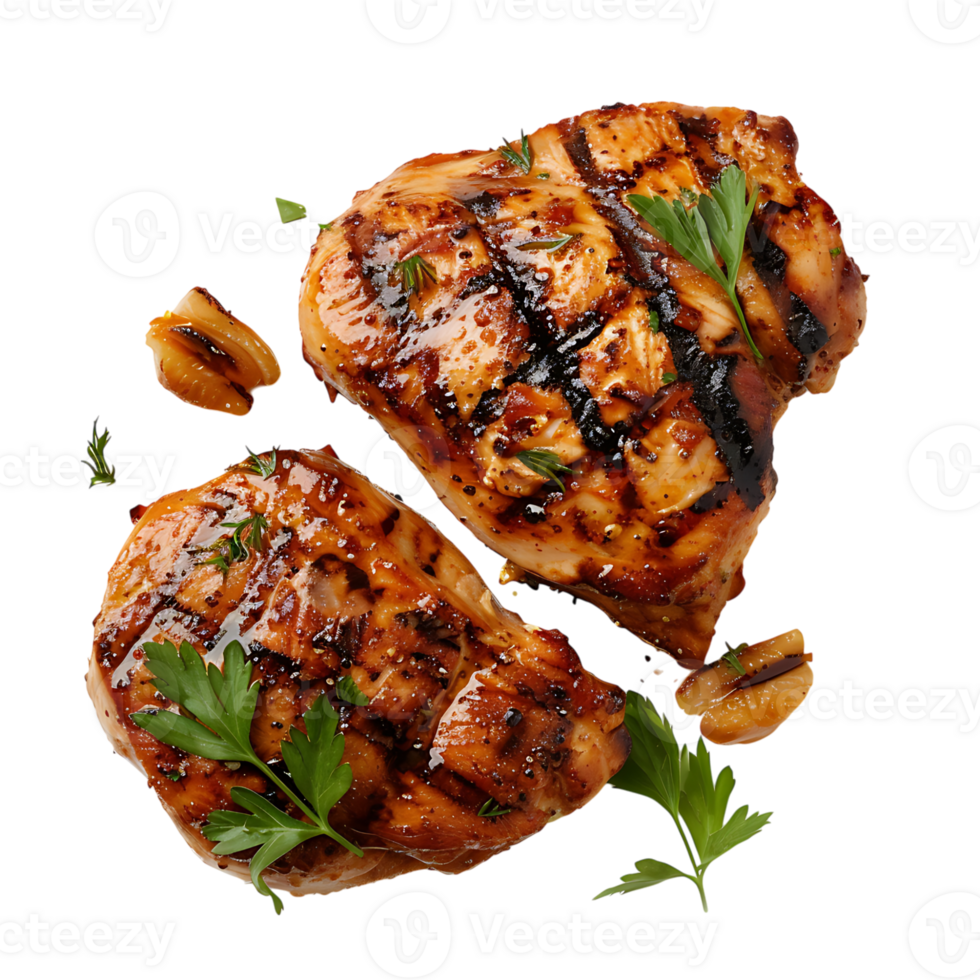 Grilled chicken on isolated transparent background png