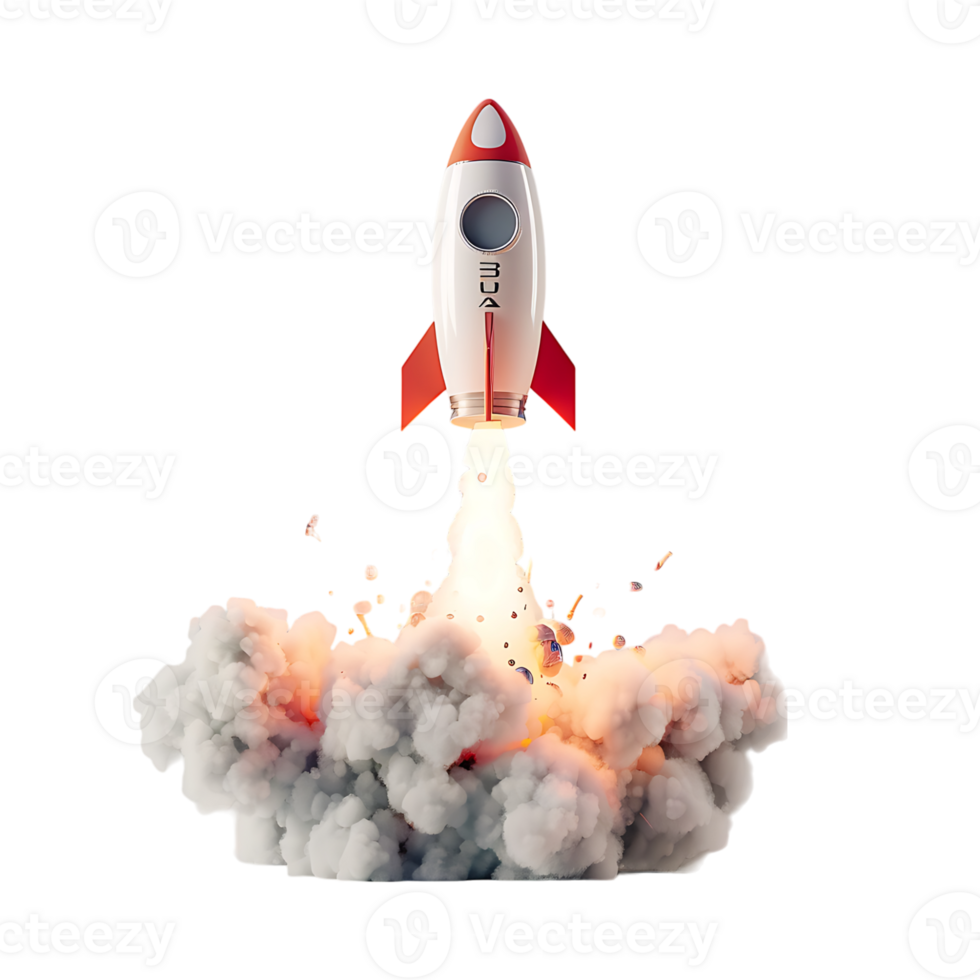 3d render rocket blasting off on isolated transparent background png