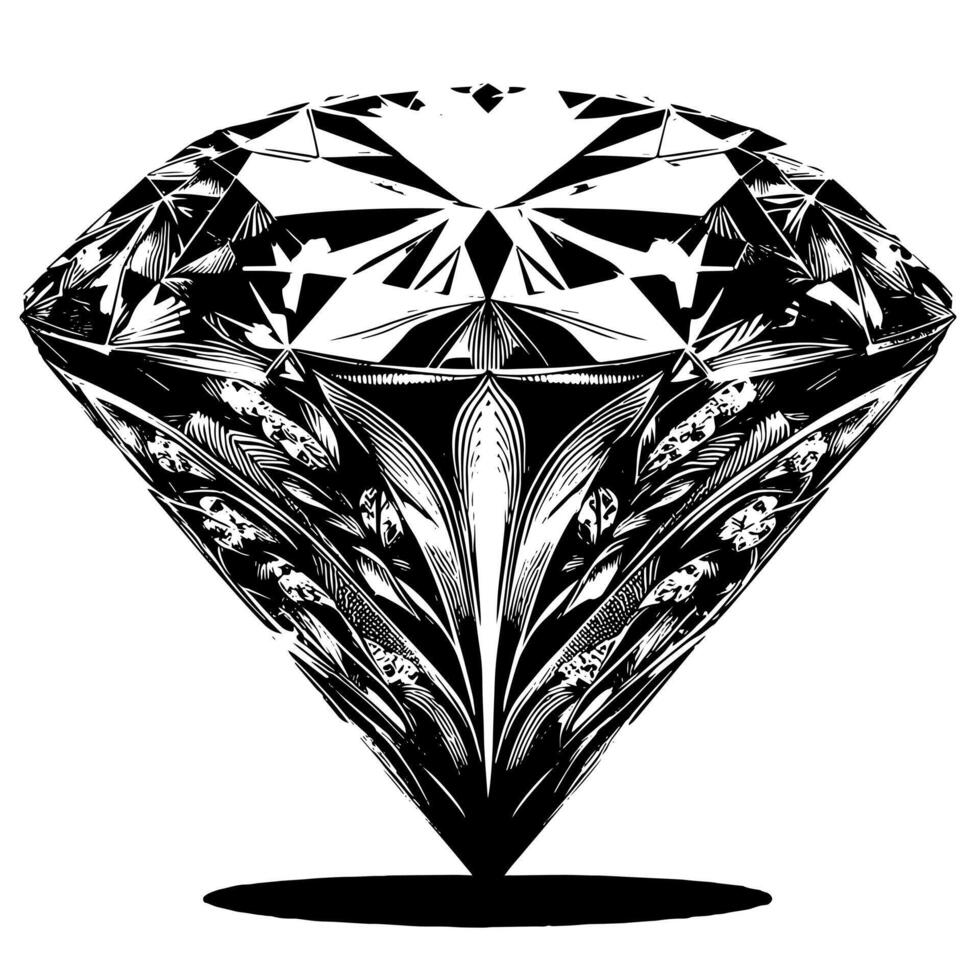 negro y blanco silueta de un perfectamente cortar espumoso solitario diamante piedra preciosa vector