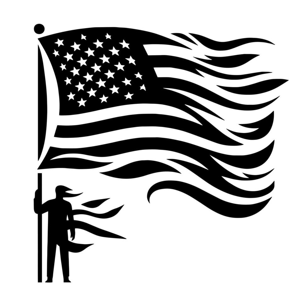 Black and White Illustration of the USA Flag vector