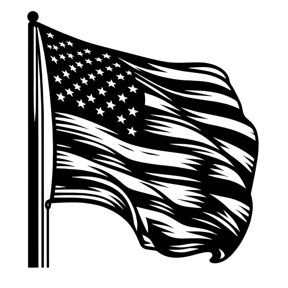 Black and White Illustration of the USA Flag vector