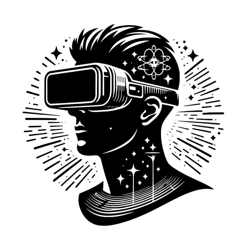 Black and White Illustration of VR Glasses Headset vector