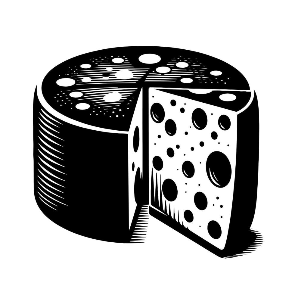 Black and White Illustration of a traditional Swiss Cheese vector