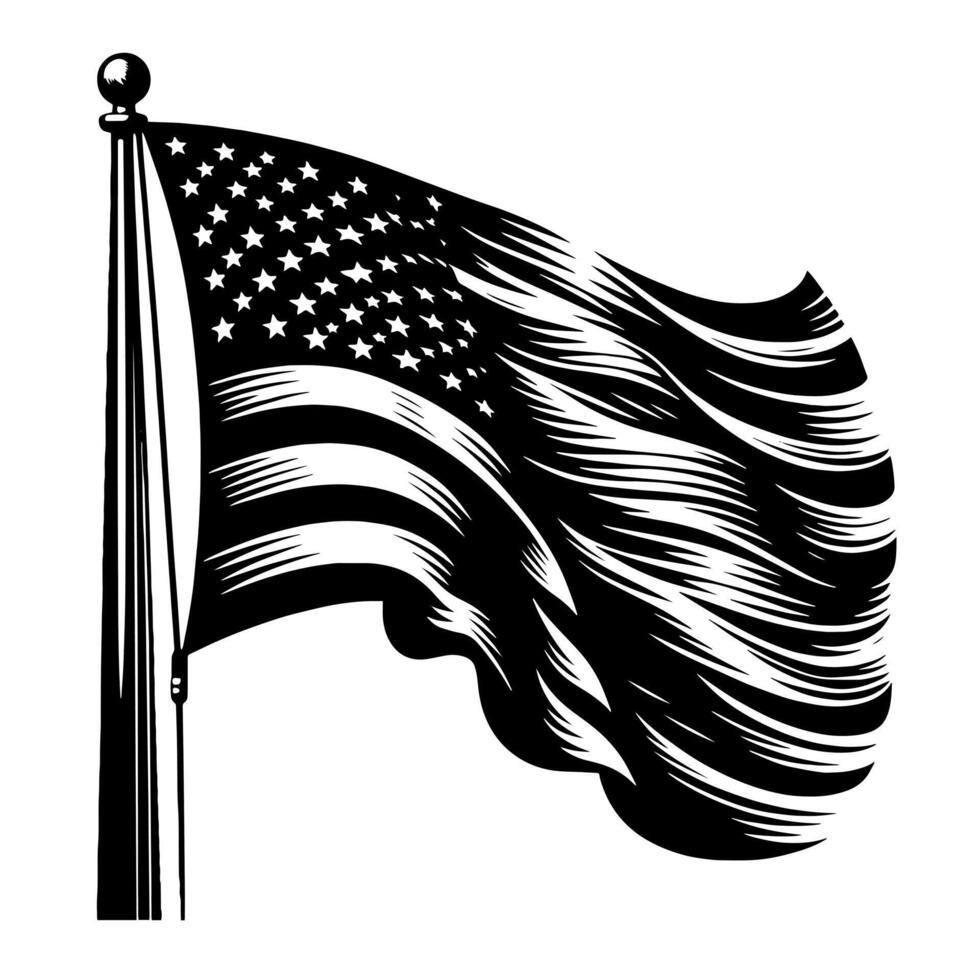 Black and White Illustration of the USA Flag vector