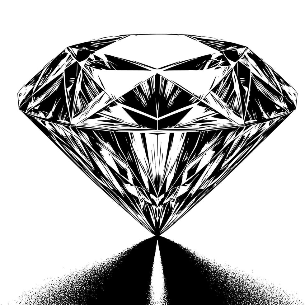 negro y blanco silueta de un perfectamente cortar espumoso solitario diamante piedra preciosa vector