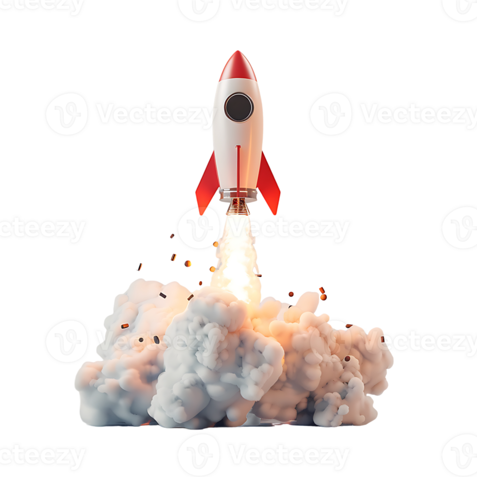 3d render rocket blasting off on isolated transparent background png