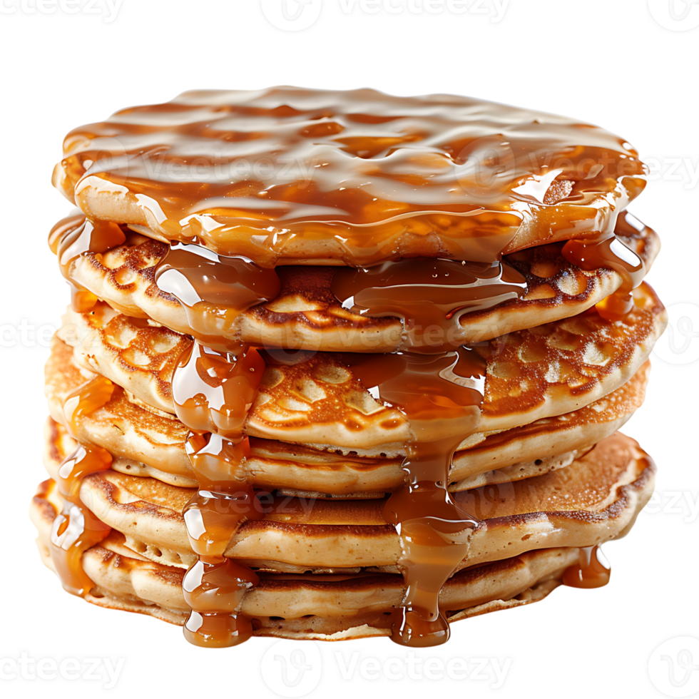 Delicious caramel glazed pancakes stack on isolated transparent background png