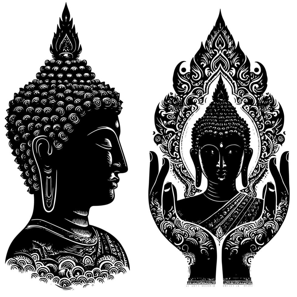 Black and White Illustration of a Buddha Statue Symbol vector