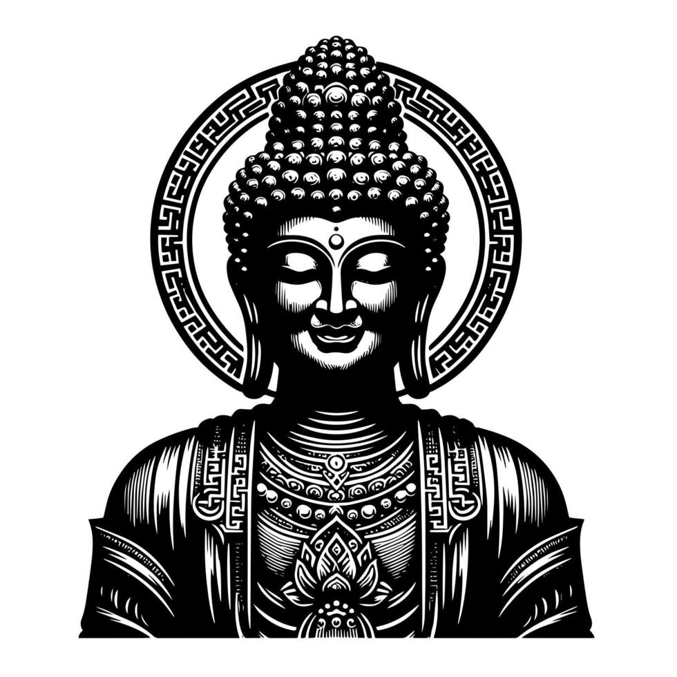 negro y blanco ilustración de un Buda estatua símbolo vector