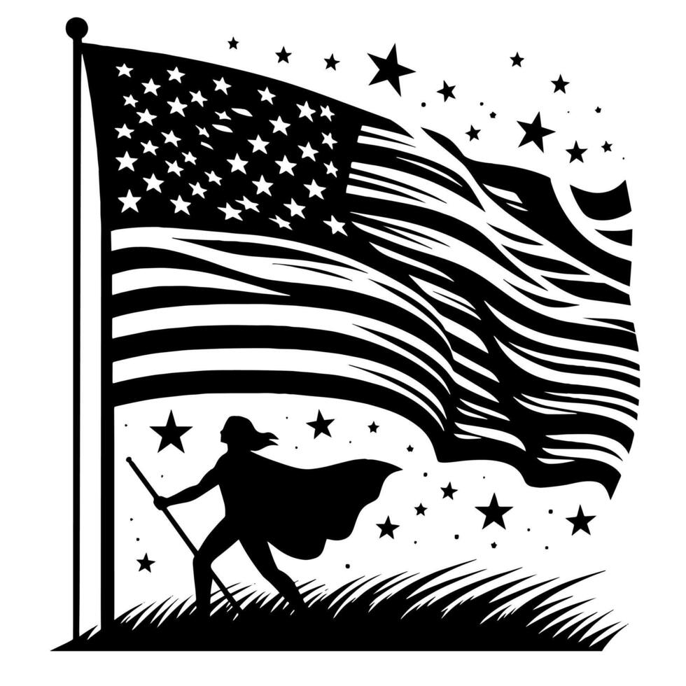 Black and White Illustration of the USA Flag vector