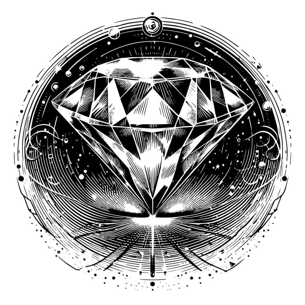 Black and white silhouette of a perfectly cut sparkling solitaire diamond gemstone vector