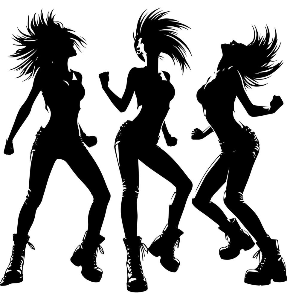 Black and White Illustration of a punk Woman is dancing and shaking in a Successful Pose vector