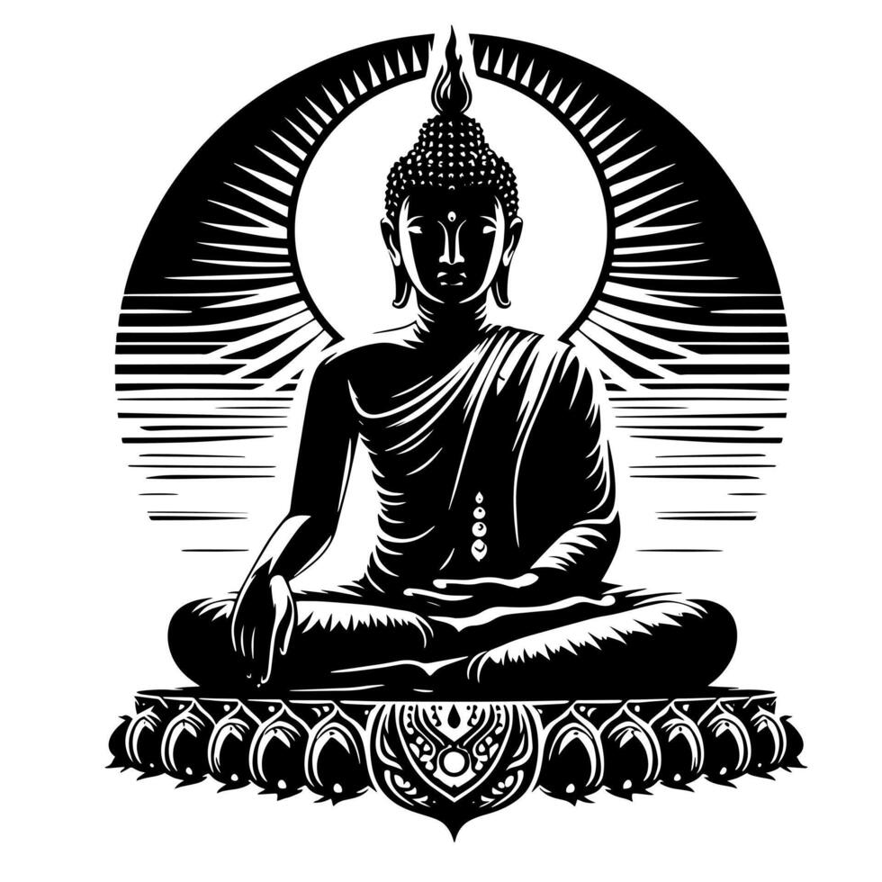 Black and White Illustration of a Buddha Statue Symbol vector