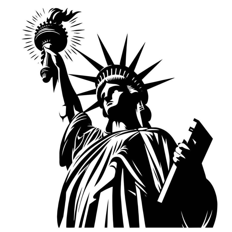 Black and White Illustration of the Statue of Liberty Sightseeing in New York City vector