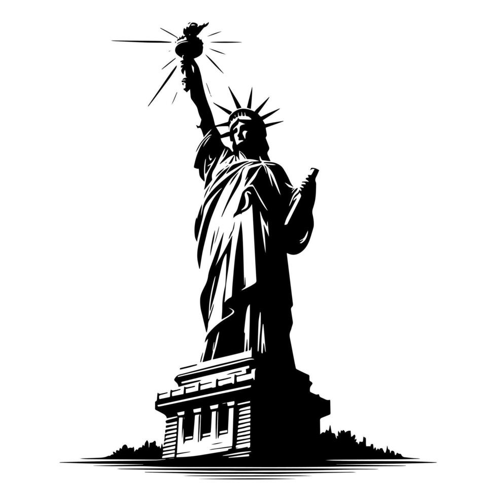 negro y blanco ilustración de el estatua de libertad Turismo en nuevo York ciudad vector