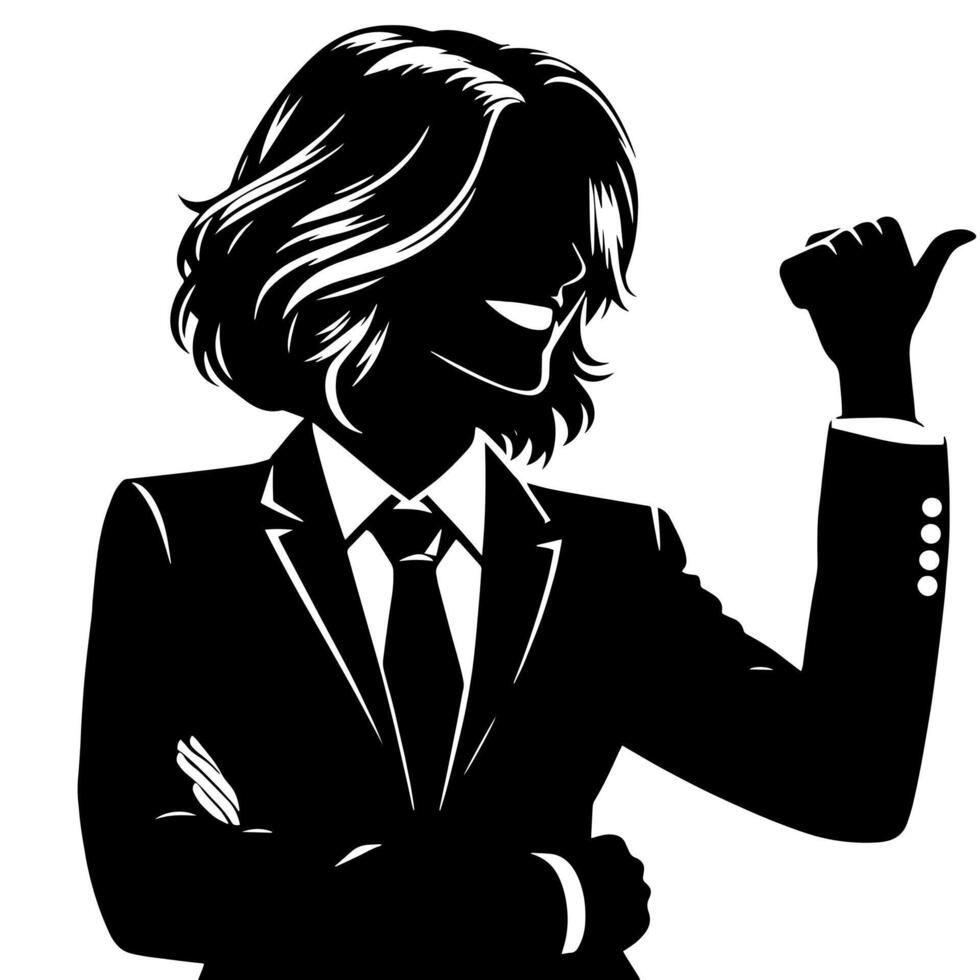 Black and White Illustration of a Woman in Business Suit is dancing and shaking in a Successful Pose vector