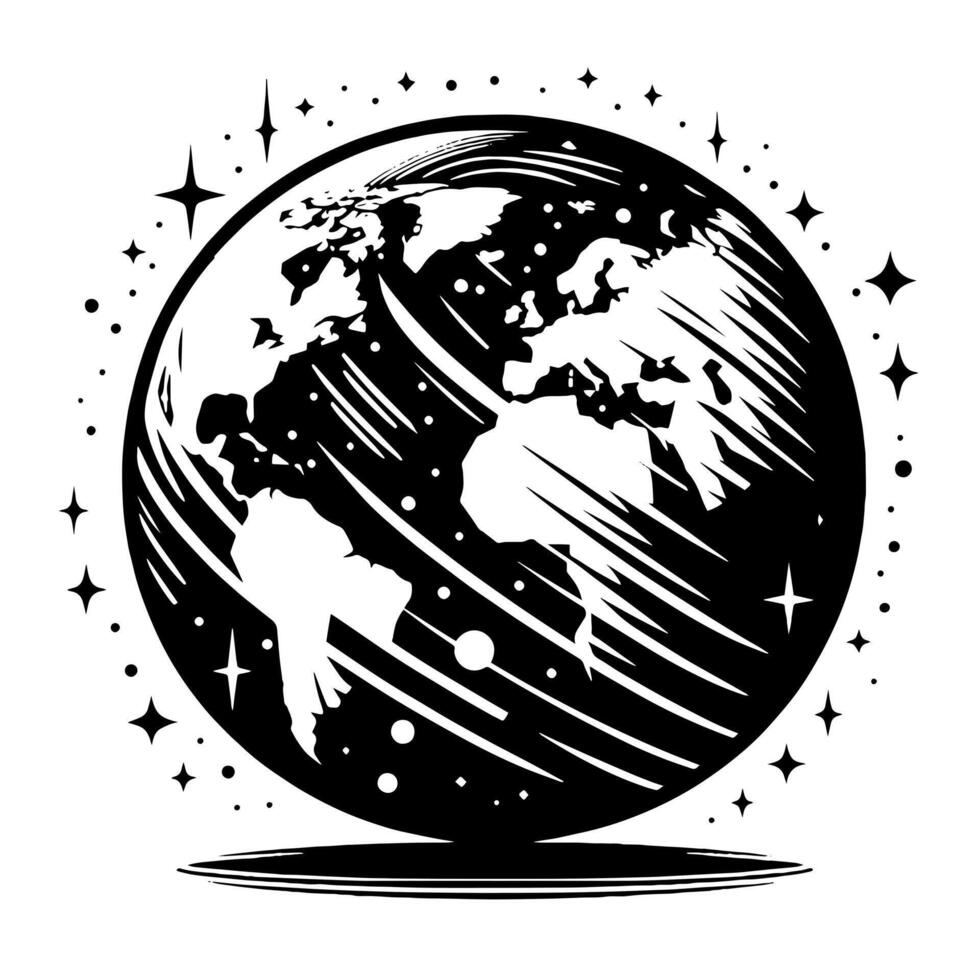 Black and White Illustration of the planet Earth vector