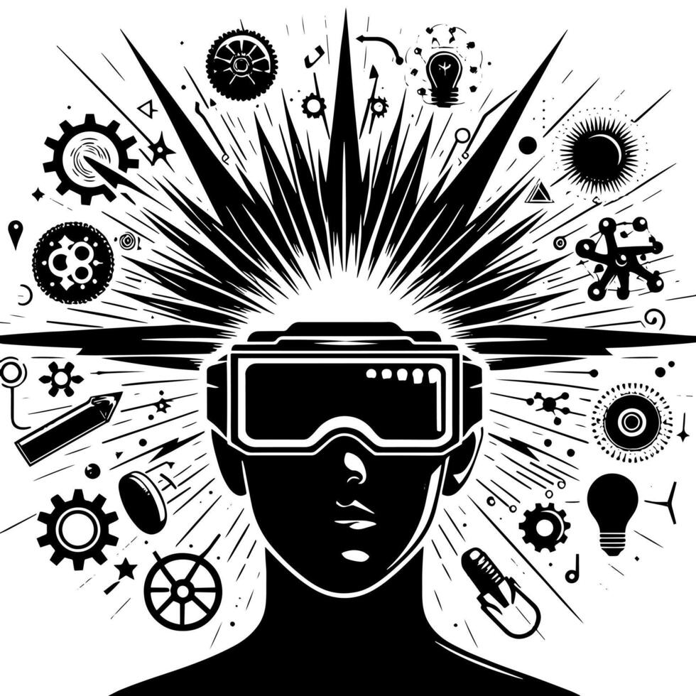 negro y blanco ilustración de vr lentes auriculares vector