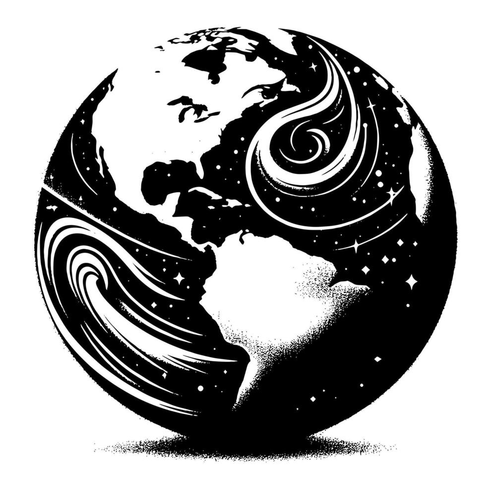 Black and White Illustration of the planet Earth vector